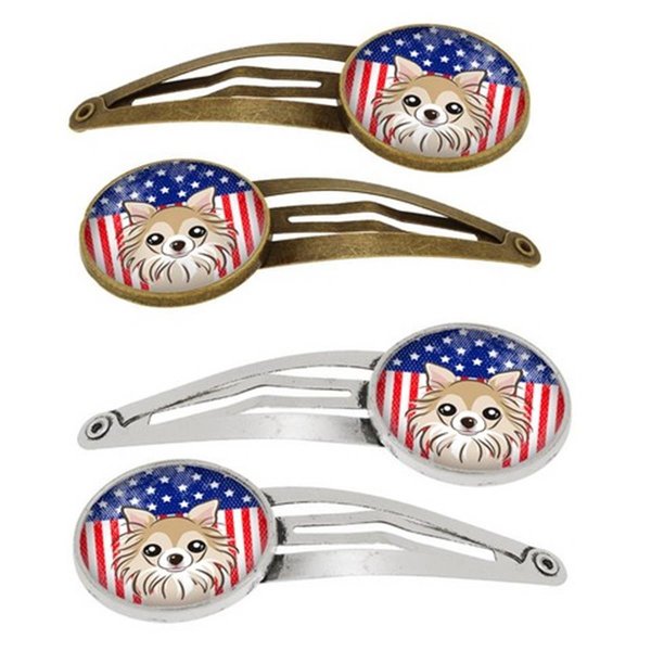 Carolines Treasures American Flag and Chihuahua Barrettes Hair Clips, Set of 4, 4PK BB2181HCS4